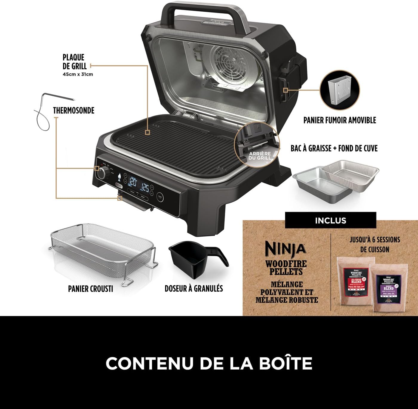 Ninja Woodfire Barbecue électrique et fumoir Pro XL