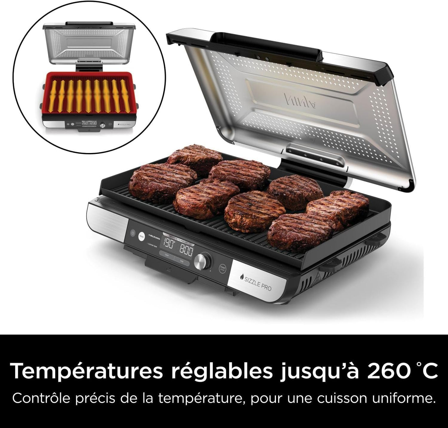 Ninja Sizzle Pro XL Grill Electrique Intérieur & Plancha Electrique